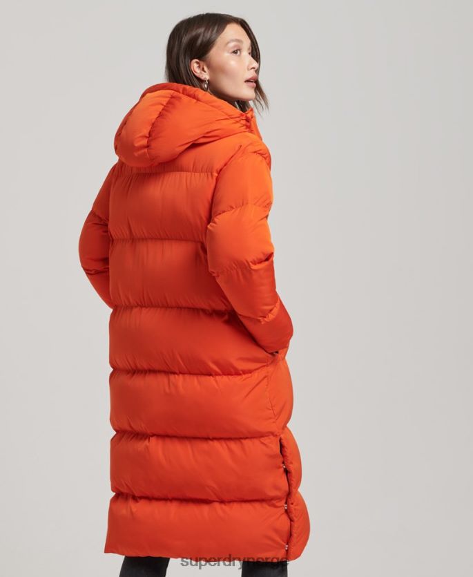 Superdry oransje klær 86P46D3710 hette langline pufferfrakk kvinner