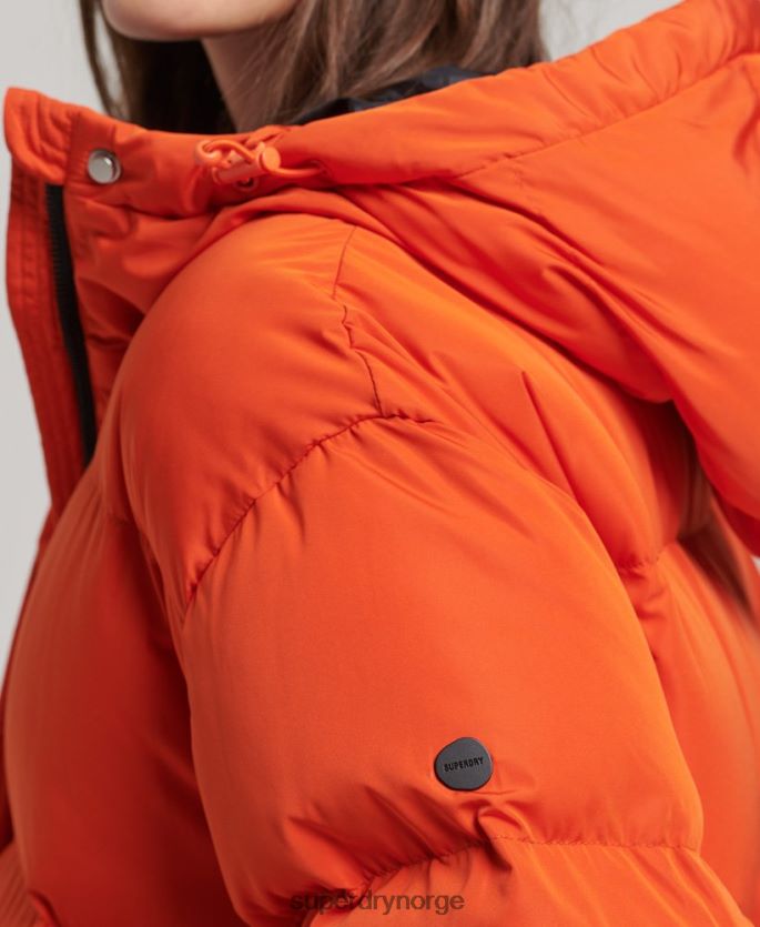 Superdry oransje klær 86P46D3710 hette langline pufferfrakk kvinner