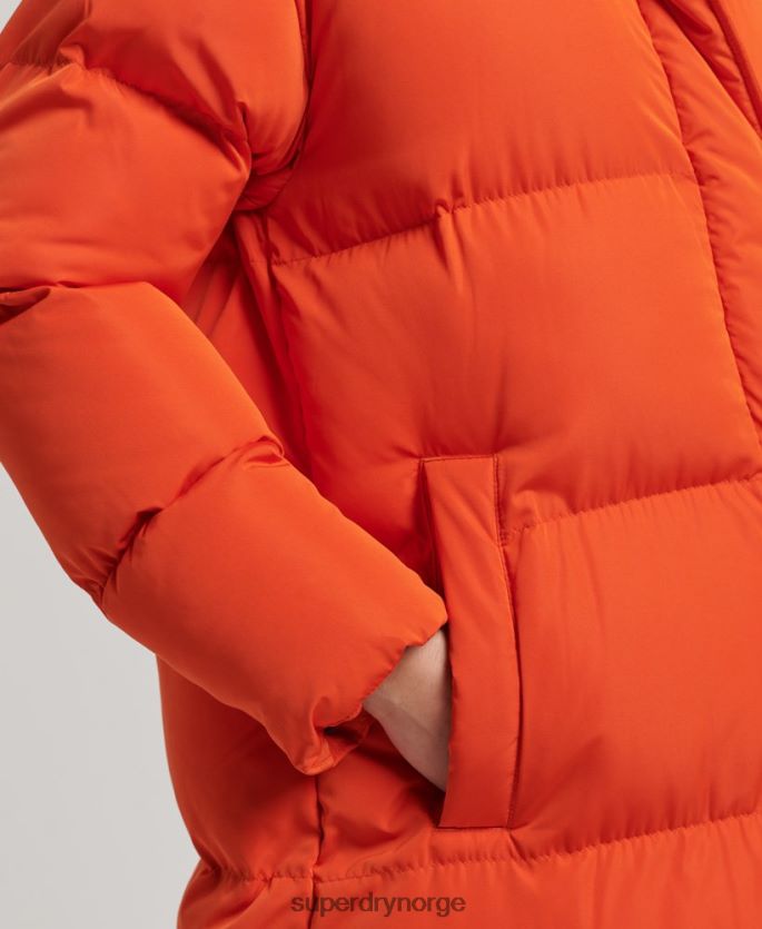 Superdry oransje klær 86P46D3710 hette langline pufferfrakk kvinner