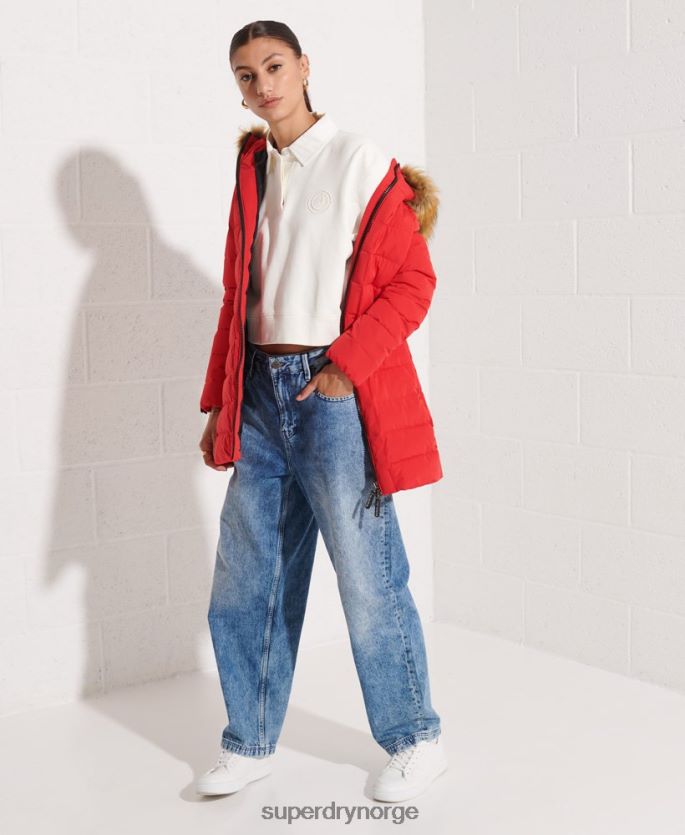 Superdry rød klær 86P46D3648 arktisk høy pufferfrakk kvinner