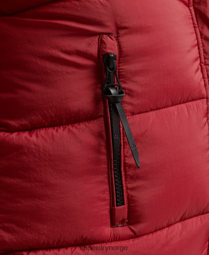 Superdry rød klær 86P46D3661 langline pufferfrakk med hette i fuskepels kvinner
