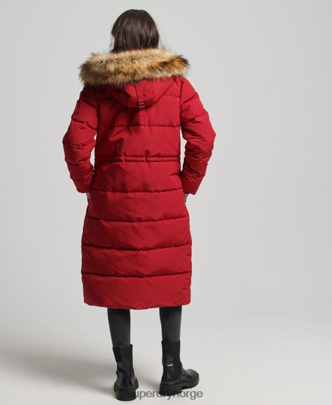 Superdry rød klær 86P46D3682 langlinjet imitert pels everest-frakk kvinner