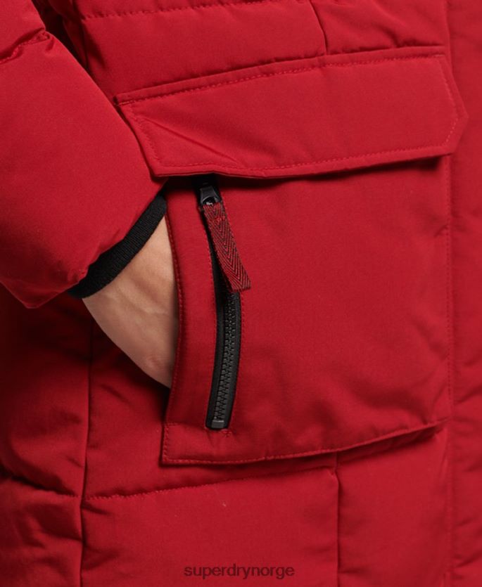 Superdry rød klær 86P46D3682 langlinjet imitert pels everest-frakk kvinner