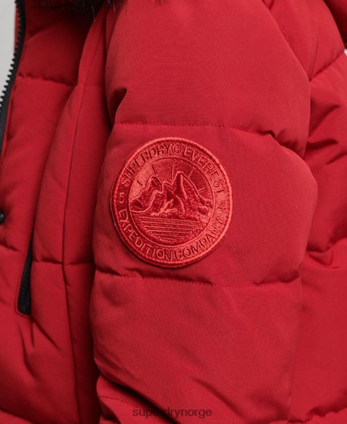 Superdry rød klær 86P46D3682 langlinjet imitert pels everest-frakk kvinner