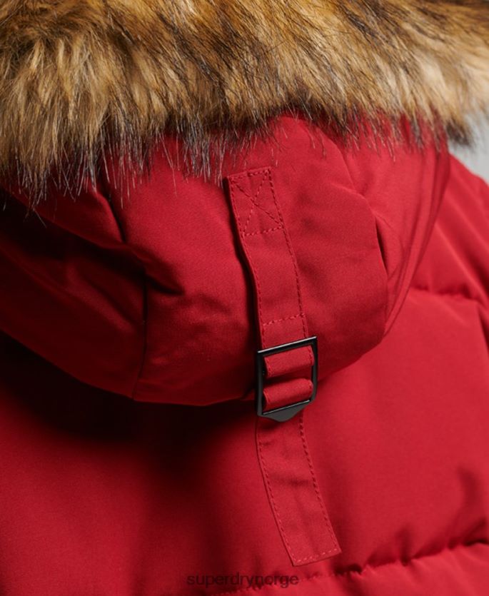 Superdry rød klær 86P46D3682 langlinjet imitert pels everest-frakk kvinner