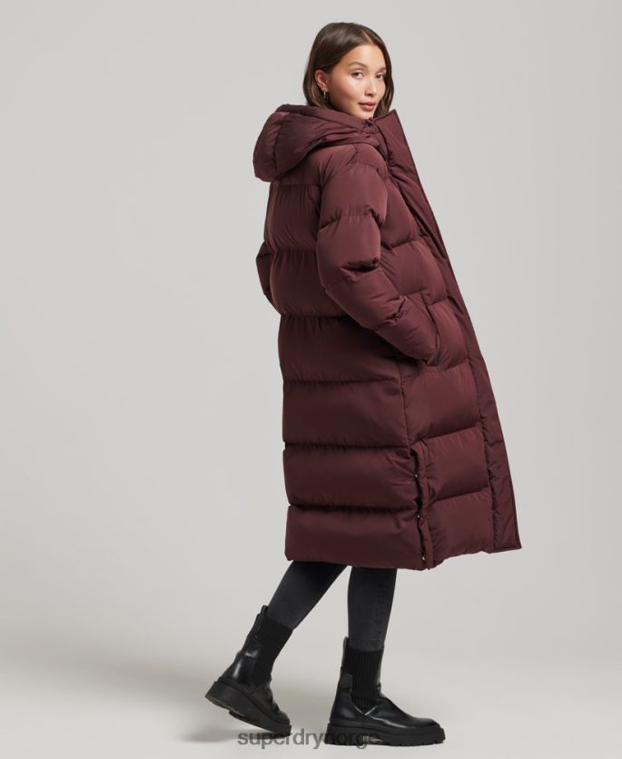 Superdry rød klær 86P46D3765 hette langline pufferfrakk kvinner