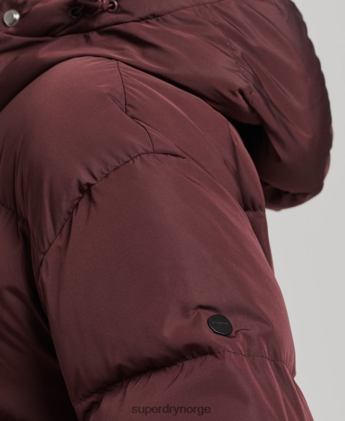 Superdry rød klær 86P46D3765 hette langline pufferfrakk kvinner