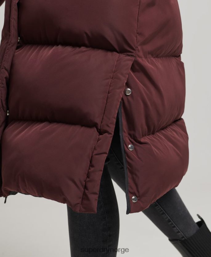 Superdry rød klær 86P46D3765 hette langline pufferfrakk kvinner