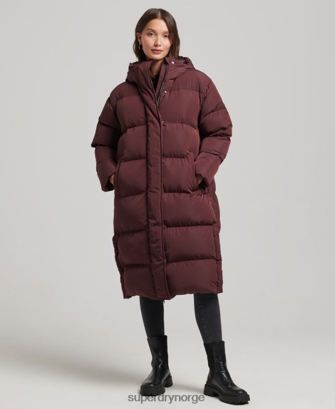 Superdry rød klær 86P46D3765 hette langline pufferfrakk kvinner