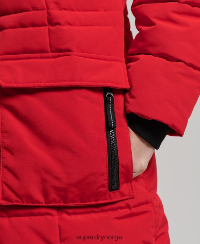 Superdry rød klær 86P46D3810 langlinjet imitert pels everest-frakk kvinner