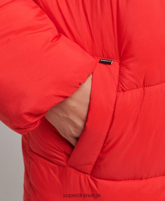 Superdry rød klær 86P46D5501 cocoon longline pufferfrakk kvinner