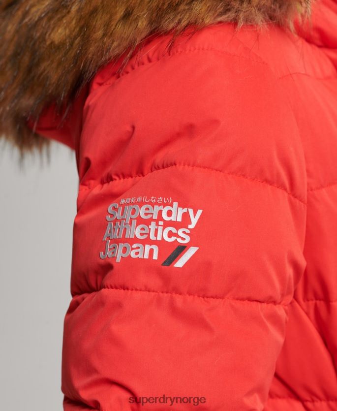 Superdry rød klær 86P46D5591 arktisk lang pufferfrakk kvinner