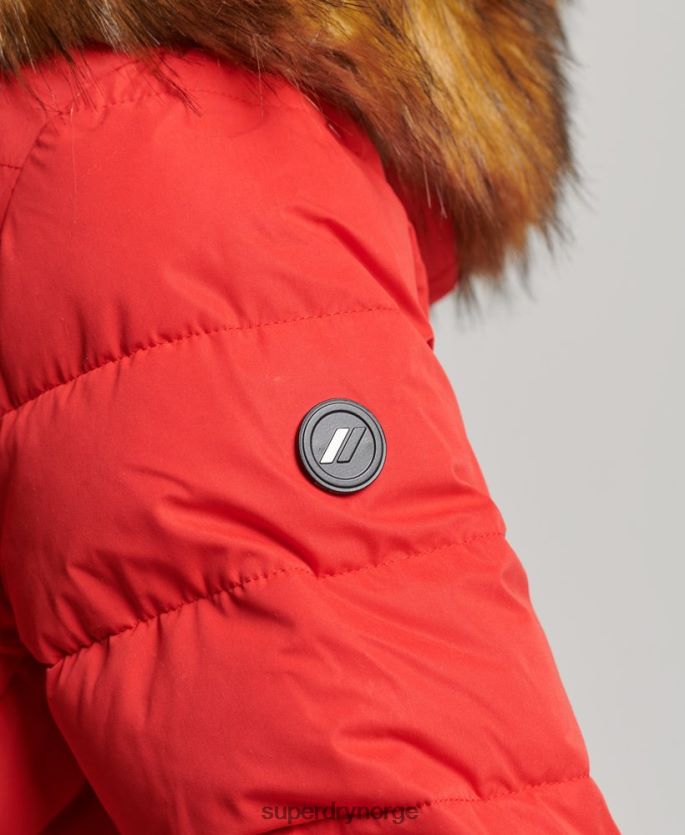 Superdry rød klær 86P46D5591 arktisk lang pufferfrakk kvinner