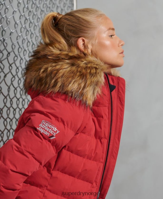 Superdry rød klær 86P46D5714 arktisk høy pufferfrakk kvinner