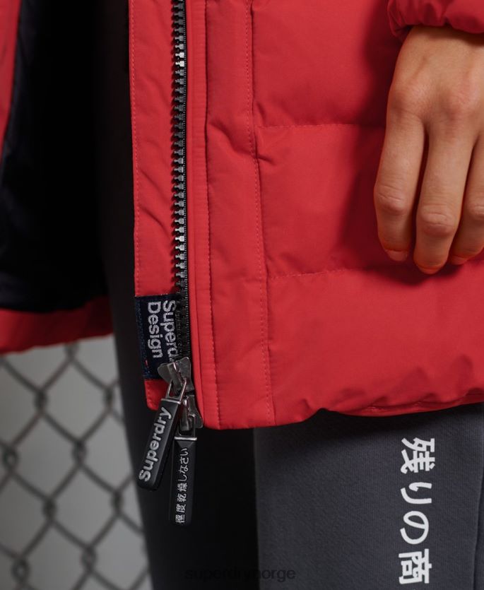 Superdry rød klær 86P46D5714 arktisk høy pufferfrakk kvinner