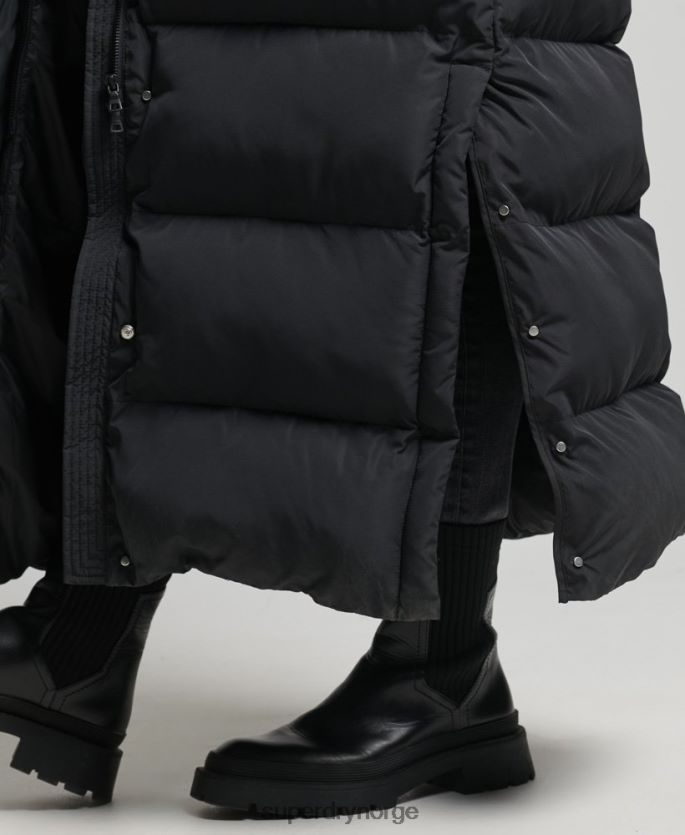 Superdry svart klær 86P46D3578 maxi pufferfrakk med hette kvinner