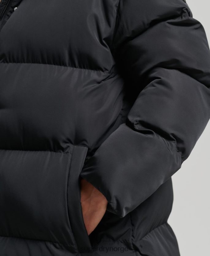Superdry svart klær 86P46D3578 maxi pufferfrakk med hette kvinner