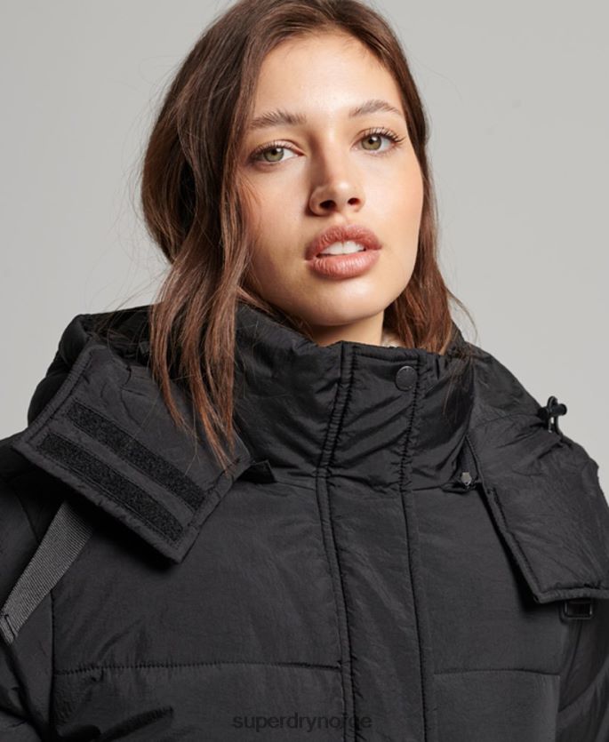 Superdry svart klær 86P46D3597 ekspedisjon kokong polstret frakk kvinner