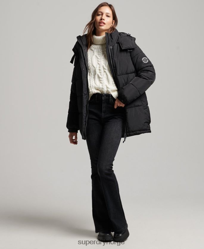 Superdry svart klær 86P46D3597 ekspedisjon kokong polstret frakk kvinner