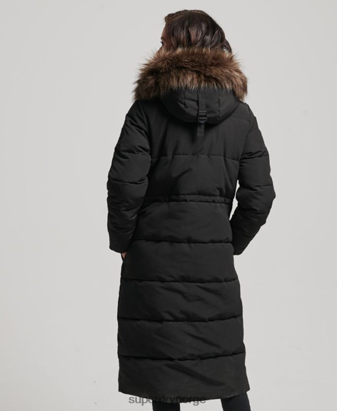 Superdry svart klær 86P46D3623 langlinjet imitert pels everest-frakk kvinner