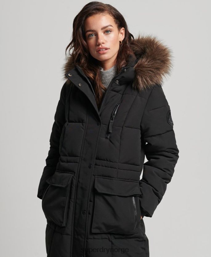 Superdry svart klær 86P46D3623 langlinjet imitert pels everest-frakk kvinner