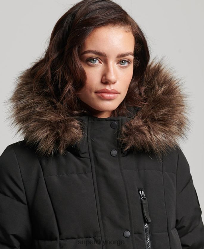 Superdry svart klær 86P46D3623 langlinjet imitert pels everest-frakk kvinner