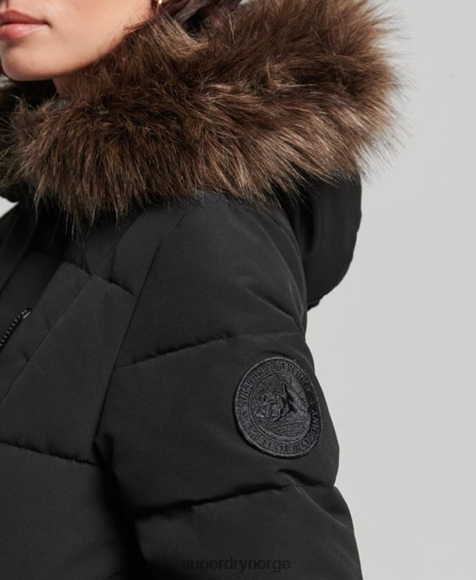 Superdry svart klær 86P46D3623 langlinjet imitert pels everest-frakk kvinner