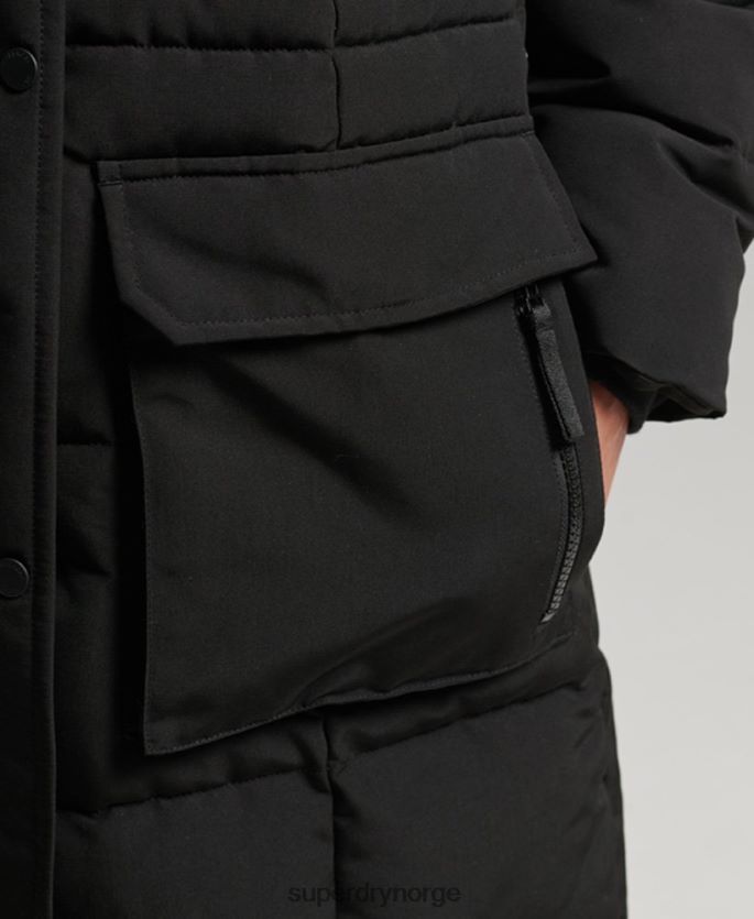 Superdry svart klær 86P46D3623 langlinjet imitert pels everest-frakk kvinner