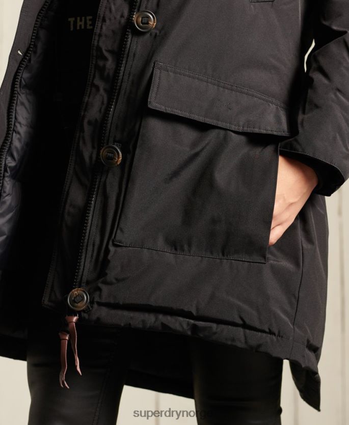 Superdry svart klær 86P46D3641 parkasjakke med hette i fuskepels kvinner