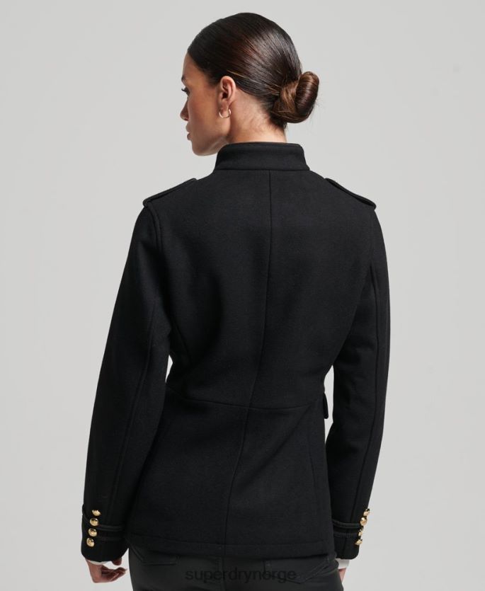 Superdry svart klær 86P46D3763 kort militær ullfrakk kvinner