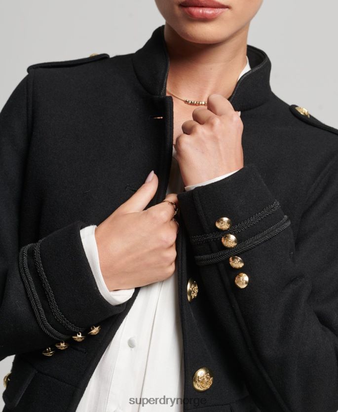 Superdry svart klær 86P46D3763 kort militær ullfrakk kvinner
