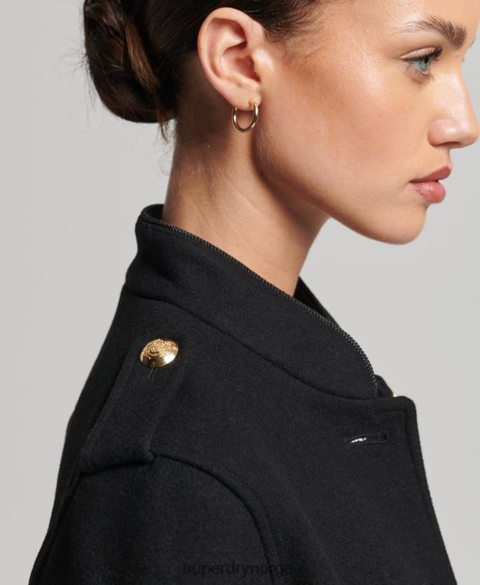 Superdry svart klær 86P46D3763 kort militær ullfrakk kvinner