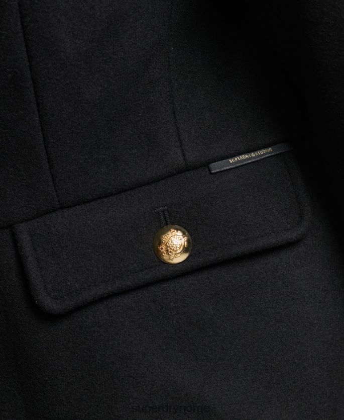 Superdry svart klær 86P46D3763 kort militær ullfrakk kvinner