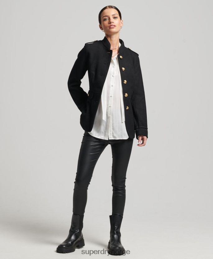 Superdry svart klær 86P46D3763 kort militær ullfrakk kvinner