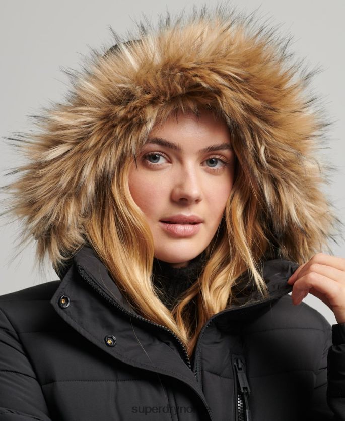 Superdry svart klær 86P46D3777 super langline fuji frakk kvinner