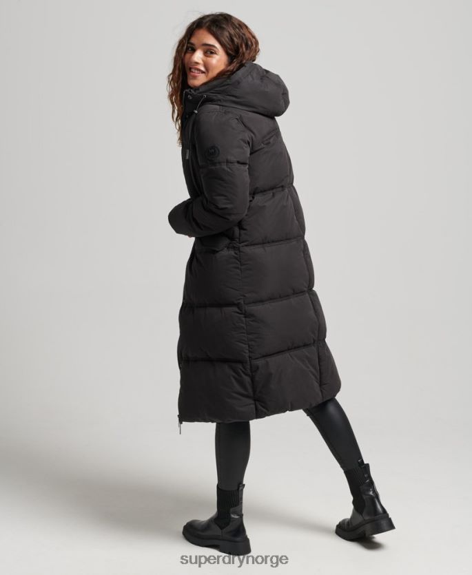 Superdry svart klær 86P46D3823 pufferfrakk med hette i mikrofiber kvinner