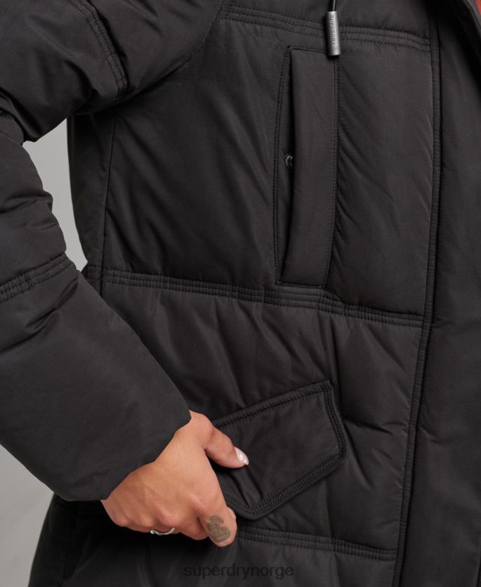 Superdry svart klær 86P46D3823 pufferfrakk med hette i mikrofiber kvinner