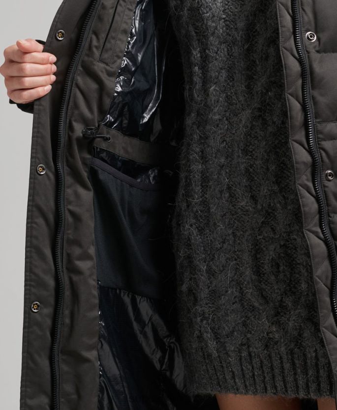 Superdry svart klær 86P46D5448 mikrofiber ekspedisjon langline parkasjakke kvinner