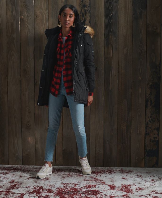 Superdry svart klær 86P46D5481 nadare parkasjakke i mikrofiber kvinner