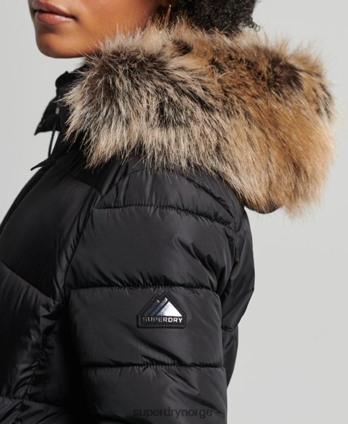 Superdry svart klær 86P46D5509 Fuji langlinefrakk med fjellhette kvinner