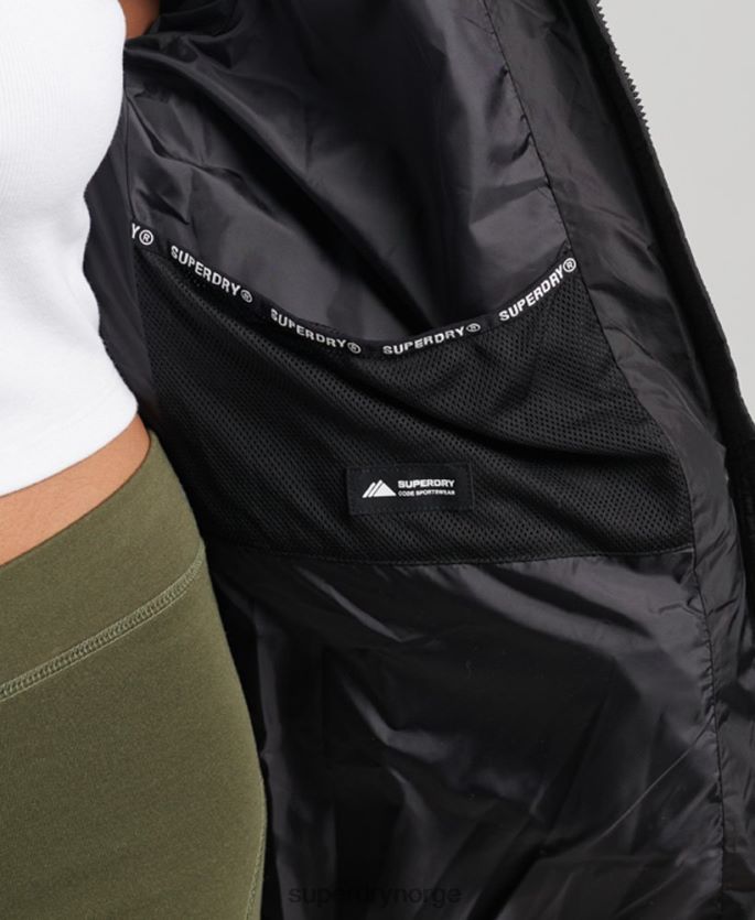 Superdry svart klær 86P46D5509 Fuji langlinefrakk med fjellhette kvinner