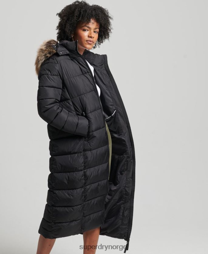 Superdry svart klær 86P46D5509 Fuji langlinefrakk med fjellhette kvinner