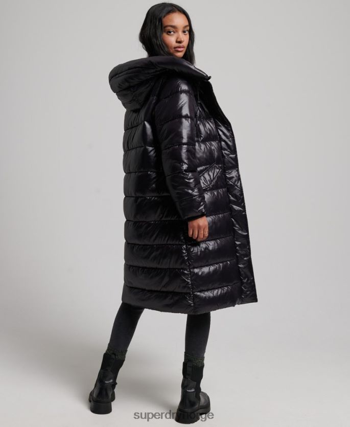 Superdry svart klær 86P46D5642 høyglans langline dynefrakk kvinner