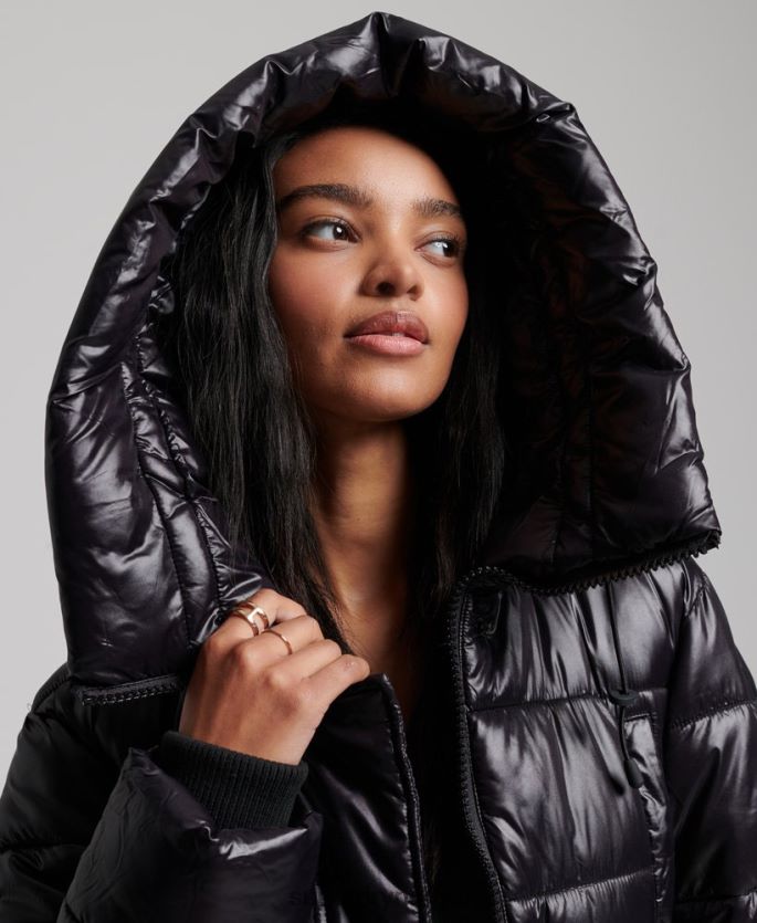 Superdry svart klær 86P46D5642 høyglans langline dynefrakk kvinner