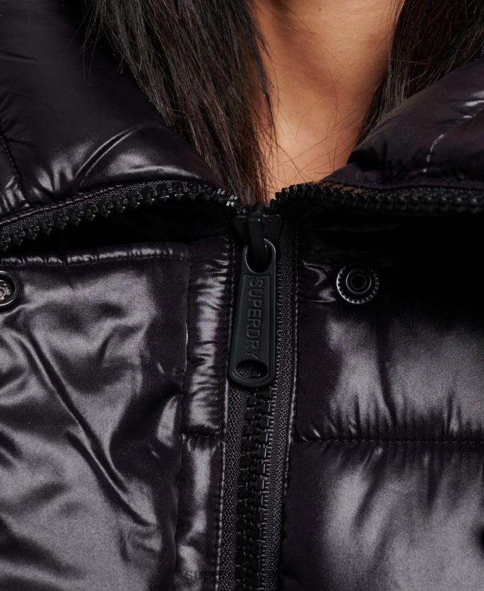 Superdry svart klær 86P46D5642 høyglans langline dynefrakk kvinner