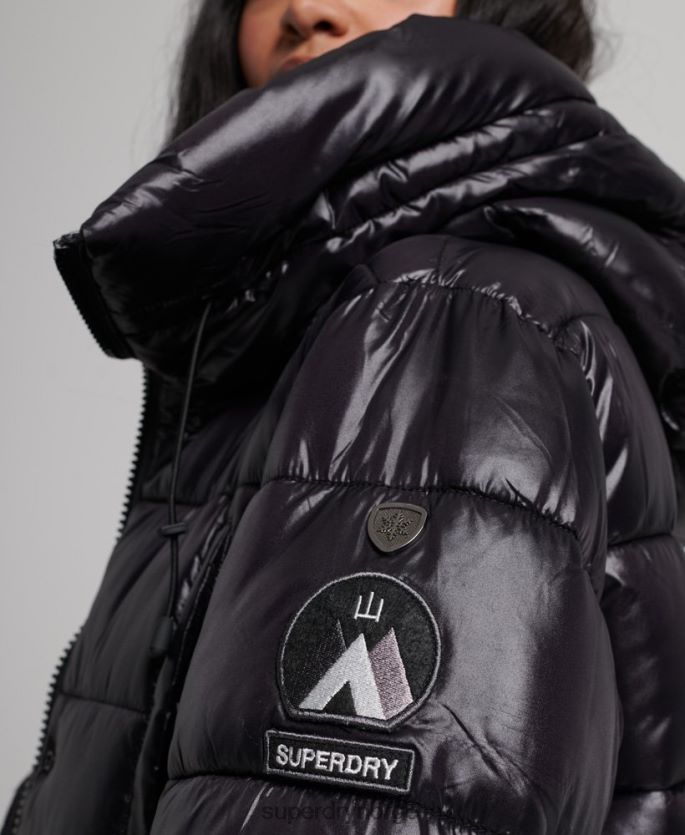 Superdry svart klær 86P46D5642 høyglans langline dynefrakk kvinner