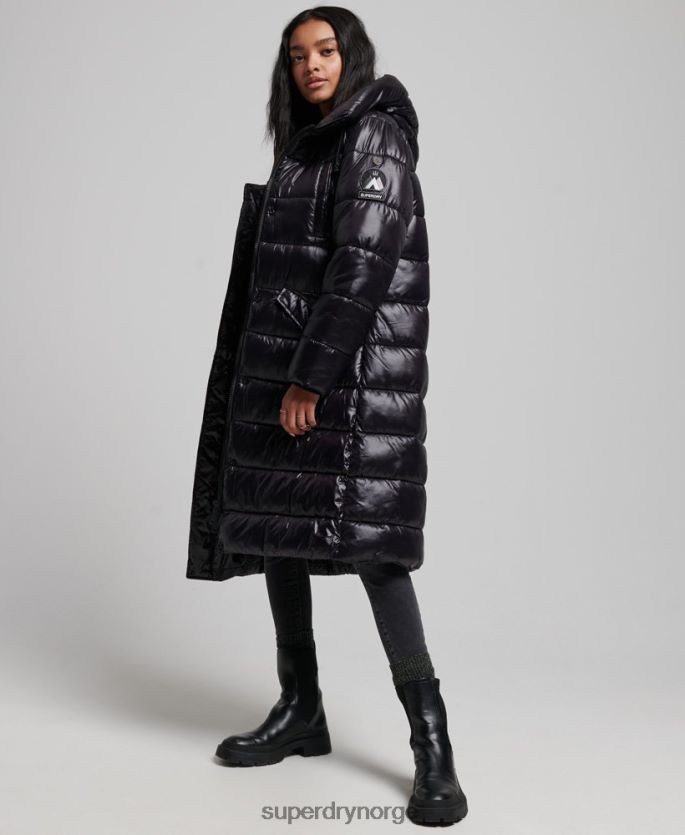 Superdry svart klær 86P46D5642 høyglans langline dynefrakk kvinner