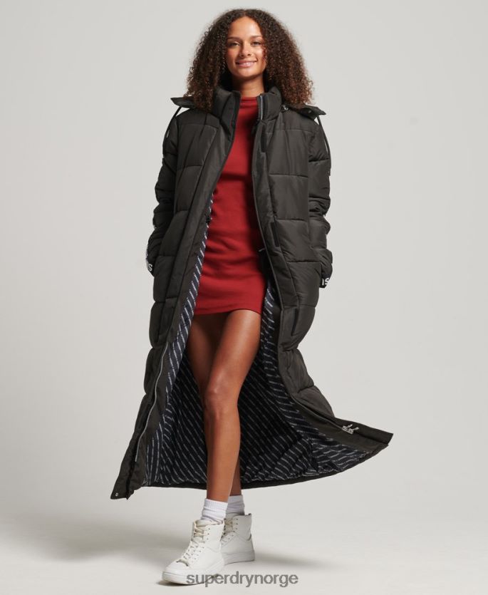 Superdry svart klær 86P46D5647 hette langline grafisk pufferfrakk kvinner