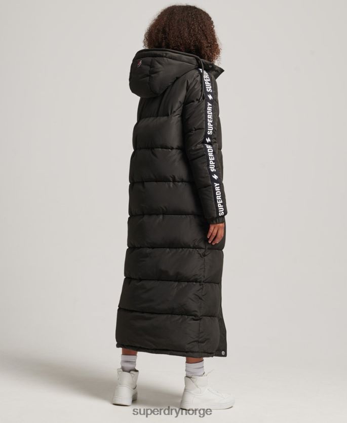 Superdry svart klær 86P46D5647 hette langline grafisk pufferfrakk kvinner