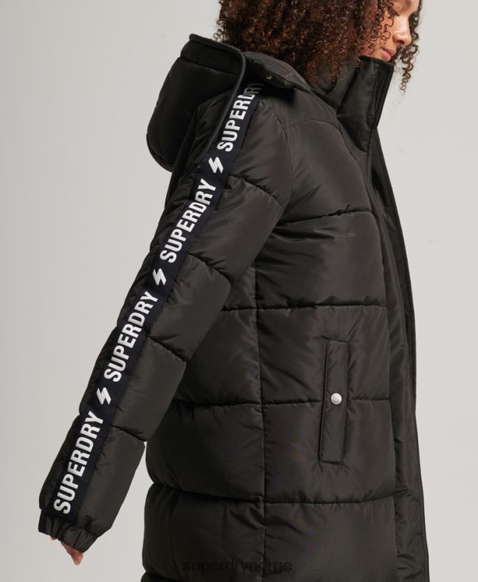 Superdry svart klær 86P46D5647 hette langline grafisk pufferfrakk kvinner